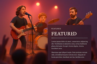 Dynamic Band Performance at Concert with 3D Illustration