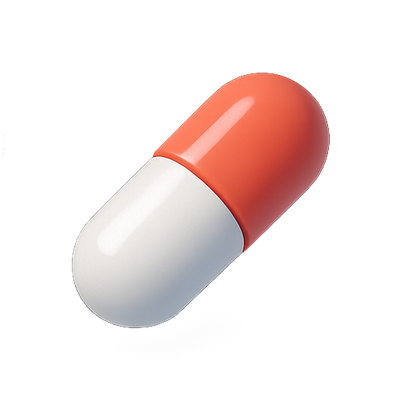 Realistic Capsule Pill with Red and White Color Scheme