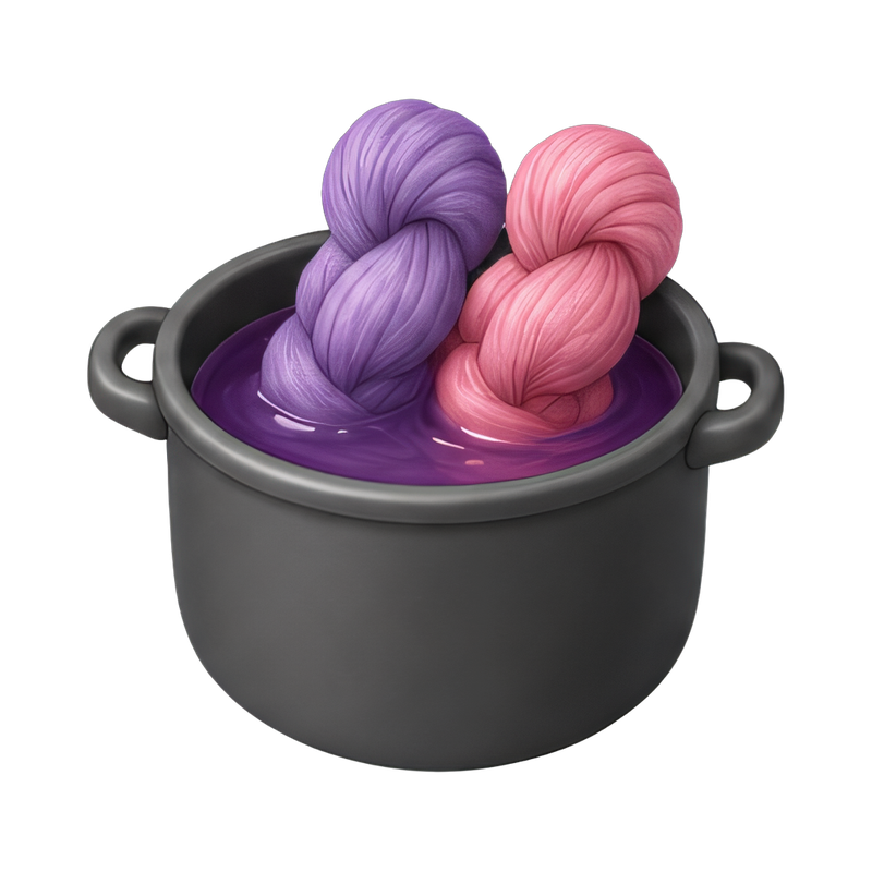Colorful dye pot with yarn skeins