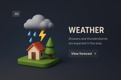 3D Weather Scene with House and Storm Elements