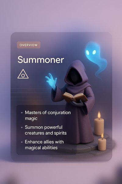 Bright 3D Web Page Design Featuring a Summoner