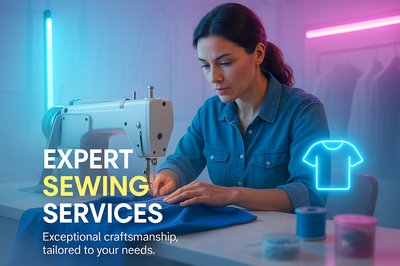 Expert Sewing Services Promotional Graphic with Tailored Craftsmanship