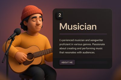 Creative Musician Web Page Design Concept with 3D Illustration