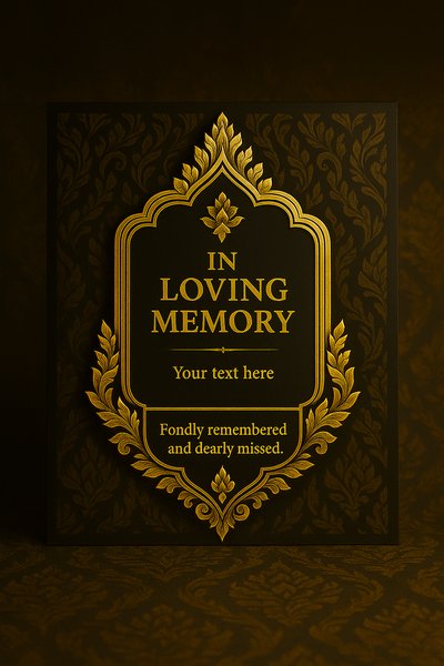 Elegant Memorial Card Design with Ornate Gold Elements