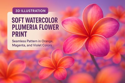 Vibrant Watercolor Plumeria Flower Print Design
