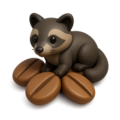Cute Raccoon Figurine with Coffee Beans