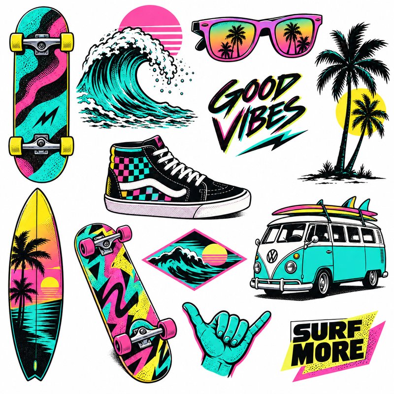 90s skate and surf design elements