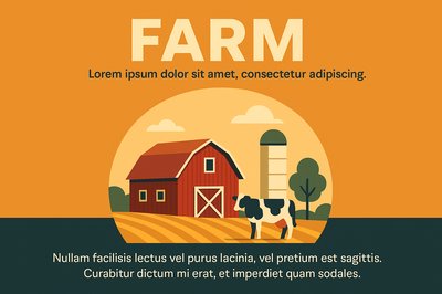 Farm Themed Design with Geometric Elements and Balanced Composition