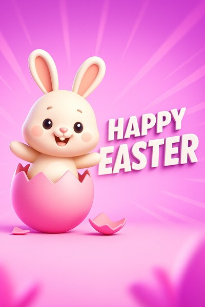 Adorable Easter Bunny Emerging from Pink Egg