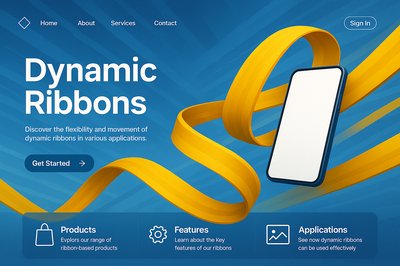 Dynamic Ribbon Landing Page Design with 3D Elements