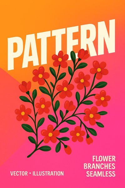 Vibrant Floral Pattern with Bold Typography and Color Blocks