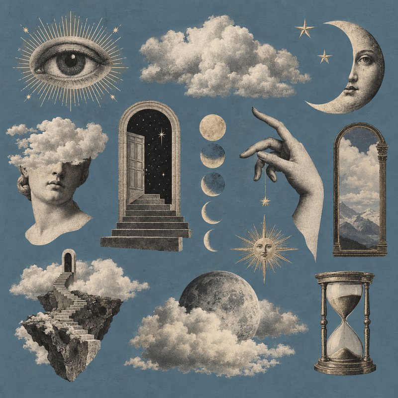 Surreal collage design elements