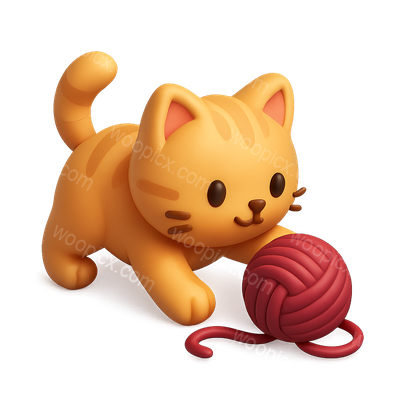 Adorable 3D Kitten Playing with Yarn Icon