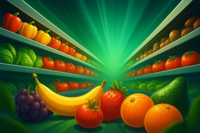 Vibrant Fruits and Vegetables in Supermarket Display