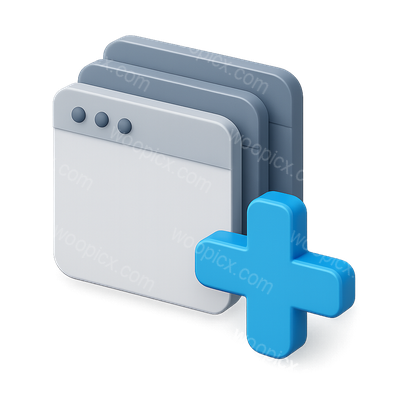 3D Overlapping Windows Icon with Plus Symbol
