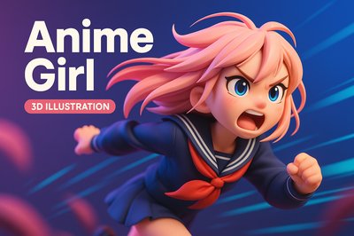 Dynamic 3D Anime Illustration of a Girl in Motion