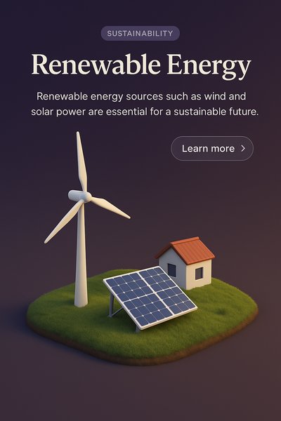 High Perspective 3D Scene of Renewable Energy Sources