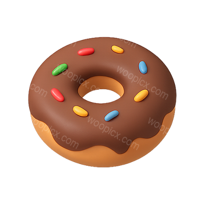 Realistic 3D Chocolate Donut with Colorful Sprinkles