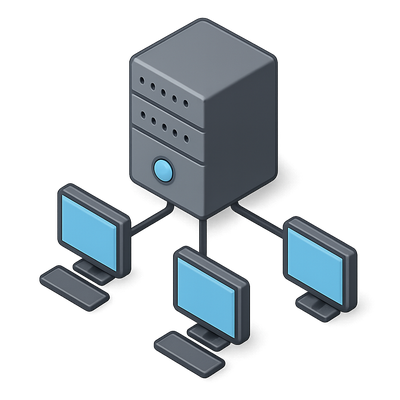 3D Network Server Icon with Connected Computers
