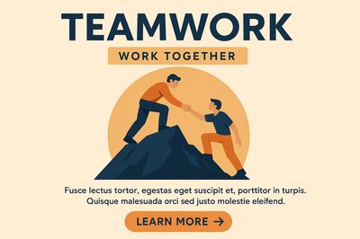 Teamwork Concept Illustration with Mountain Climbing Theme