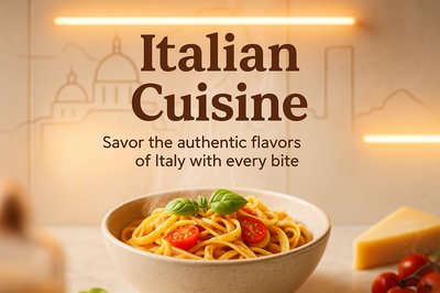 Inviting Italian Cuisine Promotional Image with Pasta Dish