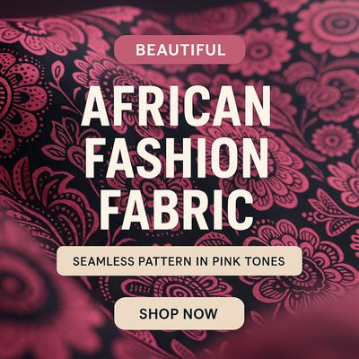 Promotional Banner for African Fashion Fabric in Pink Tones