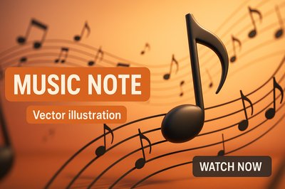 3D Music Note Vector Illustration with Musical Staff Background