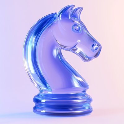 Stylized Glass Chess Knight Sculpture in Blue