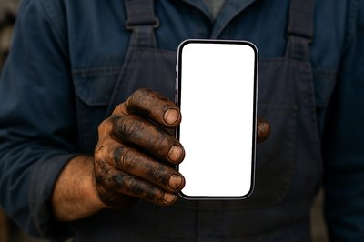 Mechanic Holding a Phone with Oily Hands