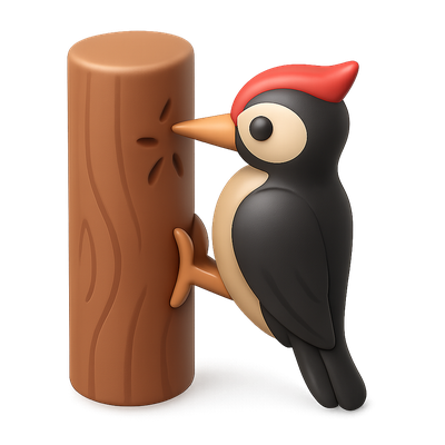 3D Icon of Woodpecker Pecking a Tree in Isometric View