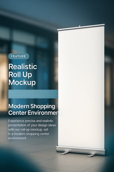 Realistic Roll Up Mockup in Modern Shopping Center