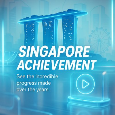 Futuristic Graphic Highlighting Singapore's Achievements