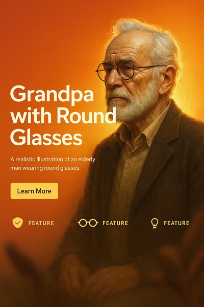 Realistic Illustration of an Elderly Man with Round Glasses