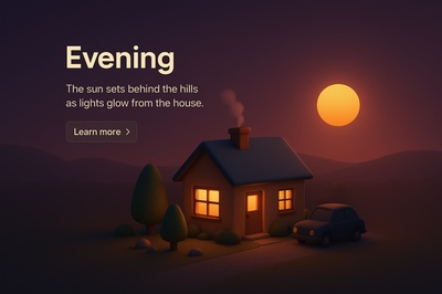 Serene Evening Scene with Warm Glow and Cozy House