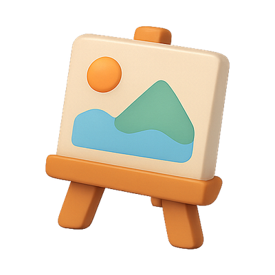 Colorful 3D Illustration of an Easel with Landscape