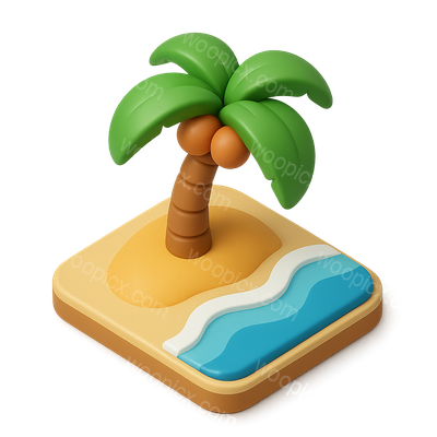 3D Icon of a Tropical Beach with Palm Tree