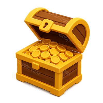 3D Treasure Chest Icon with Coins for Games and Apps