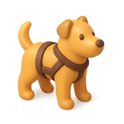 3D Icon of a Dog in a Harness with Volumetric Feel