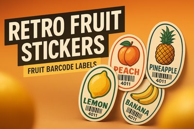 Vintage Fruit Sticker Design with Barcode Labels