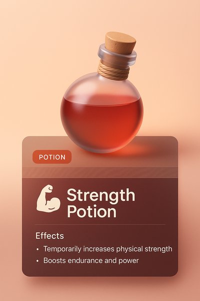 3D Strength Potion with Informative Label Design