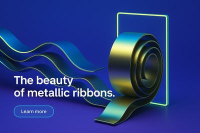 Abstract 3D Metallic Ribbon with Fluorescent Accents