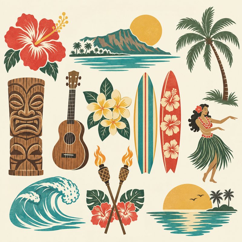 Retro Hawaiian design elements
