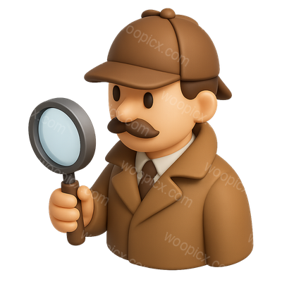 Stylized 3D Detective Icon with Magnifying Glass