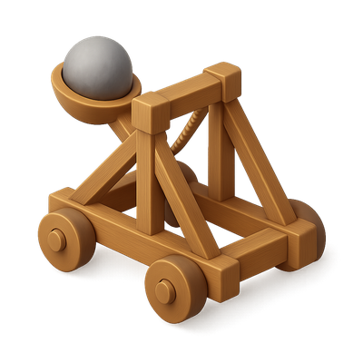 3D Wooden Catapult Icon with Ball