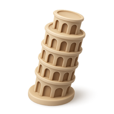 Stylized 3D Leaning Tower Icon with Isometric Design