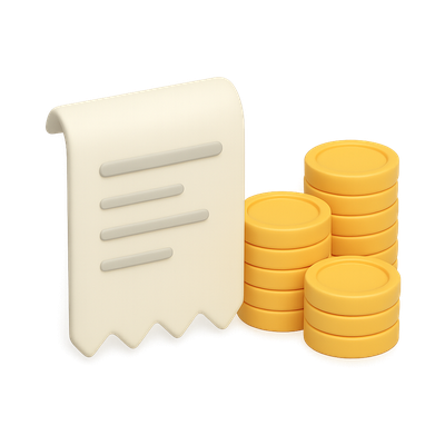 Stylized 3D Coin Stacks with Receipt Icon