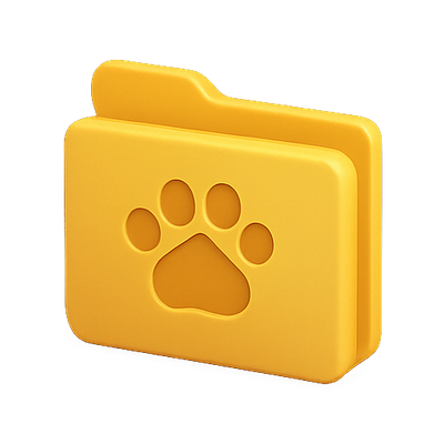 3D Icon of a Yellow Folder with Paw Print Design