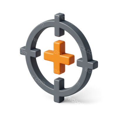 3D Target Icon with Crosshairs and Plus Symbol