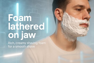 Close-Up Image of a Man with Shaving Foam on Jaw