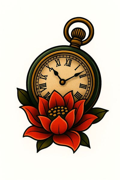 Vintage Pocket Watch with Floral Design Art